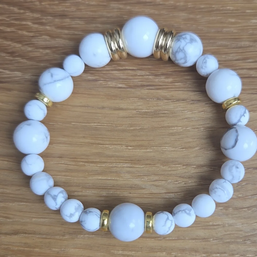 White Howlite Beaded Stretch Bracelet | Handmade